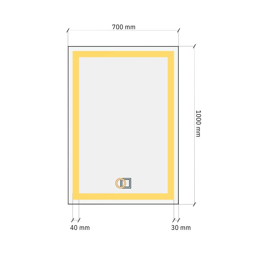 Taisnstūra LED spogulis ar dubultu priekšējo apgaismojumu 700x1000 mm
