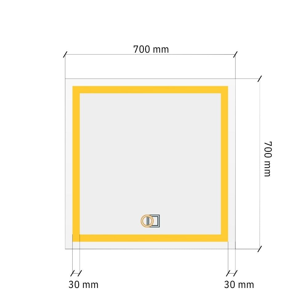 Kvadrātveida LED spogulis ar dubultu priekšējo apgaismojumu 700x700 mm