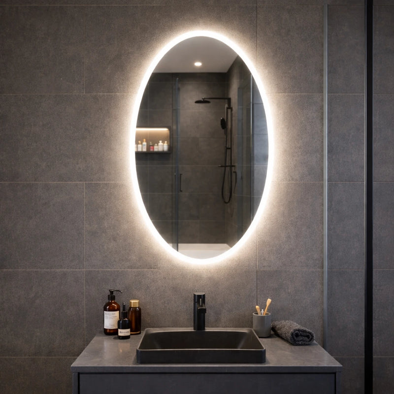 Ovāls LED spogulis ar priekšējo apgaismojumu 600 x 1000 mm
