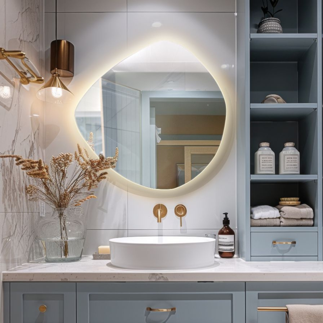 Asimetrisks LED spogulis ar aizmugurējo apgaismojumu 740x790 mm