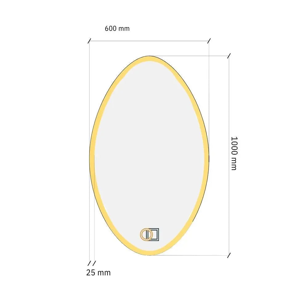 Ovāls LED spogulis ar priekšējo apgaismojumu 600x1000 mm