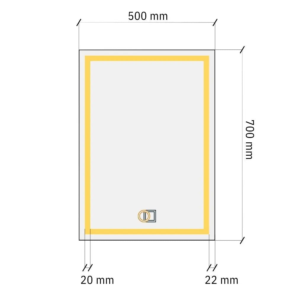 Taisnstūra LED spogulis ar dubultu priekšējo apgaismojumu 500x700 mm