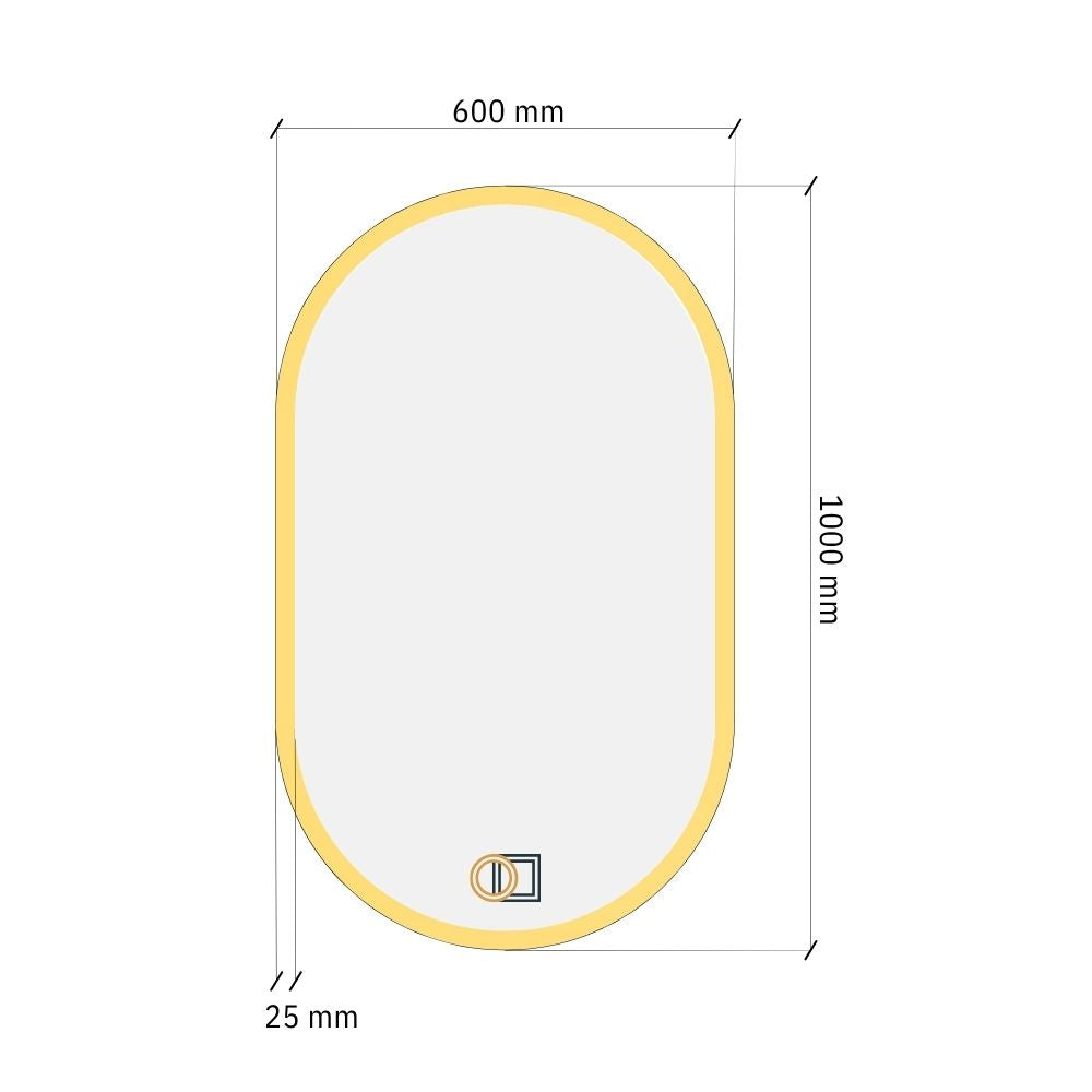 Ovāls LED spogulis Pill ar priekšējo apgaismojumu 600x1000mm
