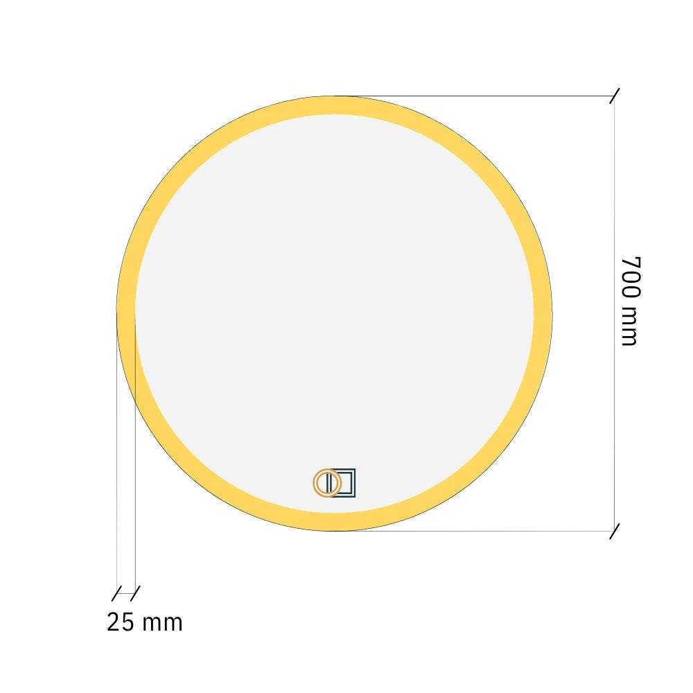 Drawing of a round mirror with front lighting, 700 mm