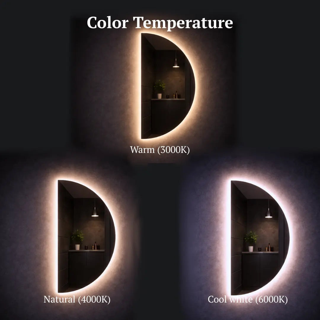 Pusapļa LED spoguļa krāsu temperatūra