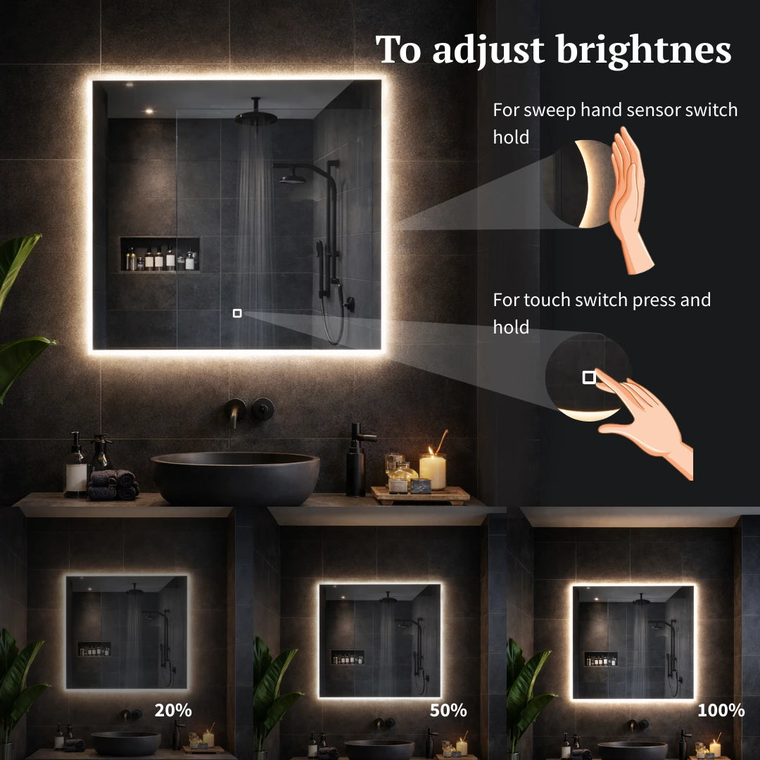 Kvadrātveida LED spoguļi ar spilgtu aizmugurējo apgaismojumu