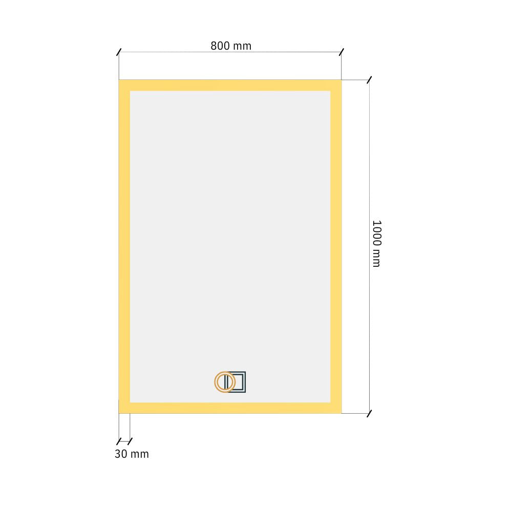 Taisnstūra LED spogulis ar priekšējo apgaismojumu 800x1000 mm